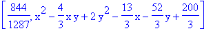 [844/1287, x^2-4/3*x*y+2*y^2-13/3*x-52/3*y+200/3]